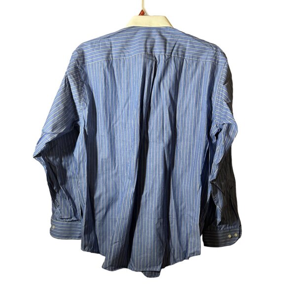 Bachrach Blue White Stripe Long Sleeve Button Up Dreess Shirt 16 - 34/35 - Picture 2 of 4